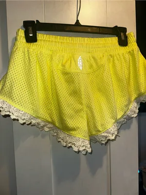 NWT FREE PEOPLE Movement Tip Off Shorts With Lace Trim - Sour Citrus $38MSRP thumbnail 3