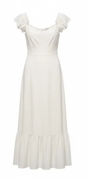 Reformation Ivory Midi Dress Puff Sleeve Ruffle Hem Size 8 thumbnail 1