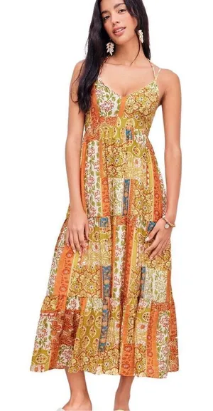 Nordstrom NWT Cider Woven V-Neck Halter Floral Patch Maxi Dress Sz 6 thumbnail 1