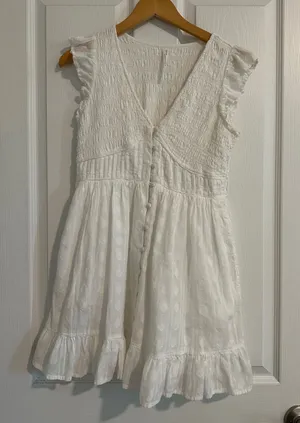 Anthropologie White Eyelet Ruffled Button-Front Dress thumbnail 1