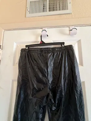 Black Faux Leather Elastic Waist Drawstring Jogger Pants EPI1238-J thumbnail 10