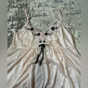 Satin Lace-Trim Chemise in Blush with Black Accent thumbnail 3