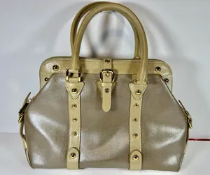 FZNzi Vintage Metallic Gold Satchel Handbag Studded Doctor Bag Top Handle Purse thumbnail 1