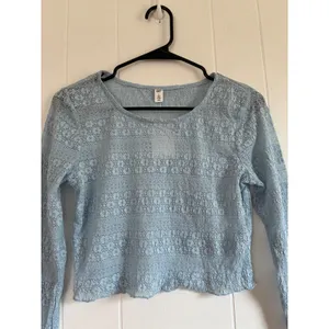 NWT BP. Nordstrom Light Blue Floral Lace Long Sleeve Crop‎ Top Size S thumbnail 2