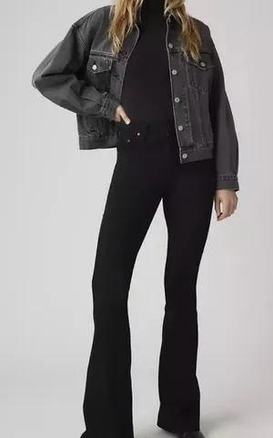 Levi’s Black 725 High Waisted Preppy Boho Coastal Cowgirl Western Flare Jeans 28 thumbnail 1