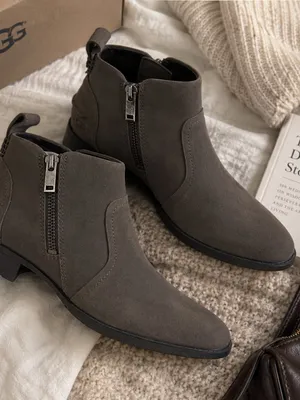 UGG Aureo 2 Gray Suede Zip Ankle Boots Booties Size 6 NWOT thumbnail 1