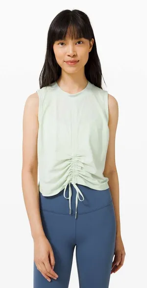 Lululemon Cinch Me Up Front Tank Springtime Green Ruched Cropped Top Size Small thumbnail 1