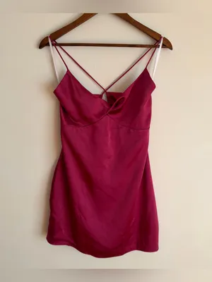 NWT superdown Revolve Julieta Satin Mini Dress Berry Magenta Strappy Large L thumbnail 11