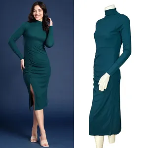 Mast & Harbour Dress Bodycon Ruched Midi Teal Green‎ Size Small Women Side Slit thumbnail 2