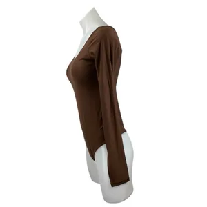 Aerie Smoothez Brown Scoop Neck Long Sleeve Sculpt Thong Bodysuit Top Size L thumbnail 2