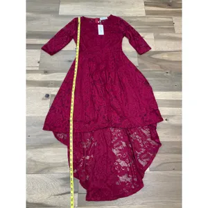 Anette NWT Small Red Wine Lace Dress High Low Hem Sheer Sleeves Lined thumbnail 8