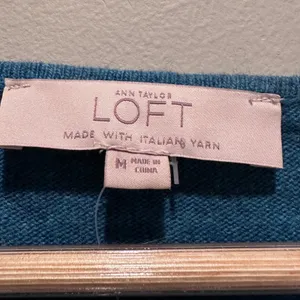 Loft Flounce Sleeve Knit Top‎ Wool Blend Medium Teal Shirt NWT thumbnail 3