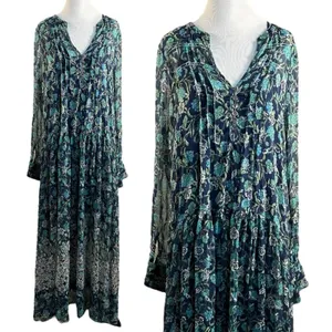 Free people Bohemian See it through Maxi Dress Twilight Floral Large Retro 70s thumbnail 9