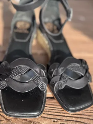 Vince Camuto Black Braided Square Toe Heels Ankle Strap Sandals thumbnail 2