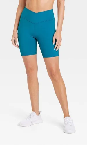 NWT Joylab Women's High-Rise Cross Front Bike Shorts 7" 84858298 XS Teal Blue thumbnail 1