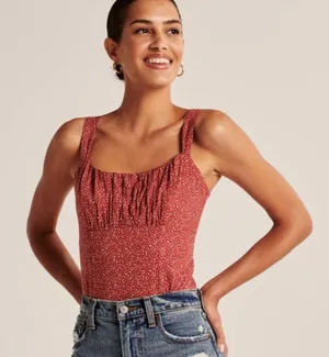 Abercrombie Red & White Polka Dot Tank Top Bodysuit thumbnail 1