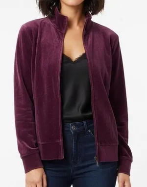 Vintage‎ GAP Zip Up Purple Plum Eggplant Velour Track Jacket Women's Zip Large thumbnail 1