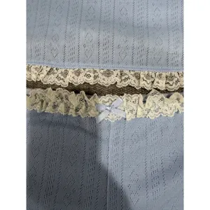 Kacey Lee Baby Blue Pointelle Lace Trim Two Piece Set Cami Shorts L thumbnail 5