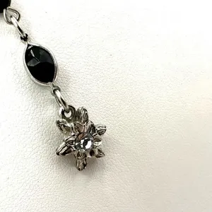 silver tone and black floral rhinestone pendant necklace thumbnail 3