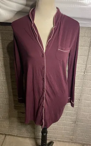 Nordstrom Womens Maroon Long Sleeve Button Down Nightshirt Dress‎ Size XS thumbnail 1