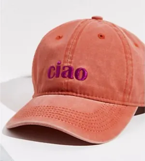 Free People Coral Baseball Cap with Purple 'ciao' Embroidery thumbnail 1