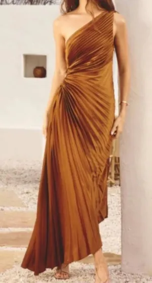 Dress Forum Novelle One Shoulder Pleated Assymetrical Pleated Maxi Dress Sz M thumbnail 1