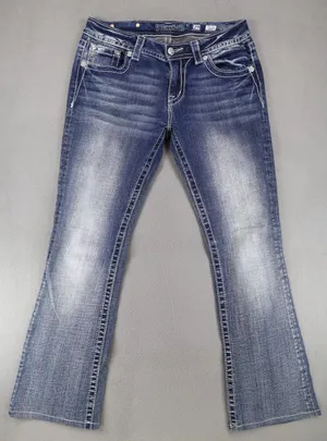 Miss‎ Me Womens Mid Rise Boot Jeans 29x28.5 Rhinestone Embroidery Denim Cross thumbnail 1
