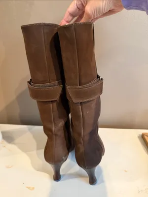 CROSS STAGE Chocolate Brown Suede Knee Boots Classic Heeled Adjustable Calf 7 thumbnail 6