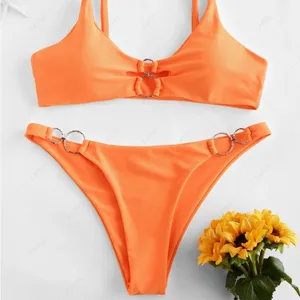 ZAFUL Dual O-ring Neon Bikini Swimsuit - Dark Orange. Excellent condition thumbnail 2