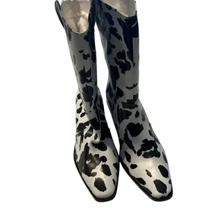Cow Print Faux Leather Cowgirl Boots White Black Pointed‎ Toe Festival Size 9 thumbnail 5