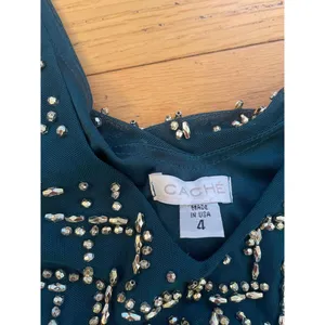 Cache Dark‎ teal Golden beaded blouson mini party dress fancy size 4 Retail $268 thumbnail 2
