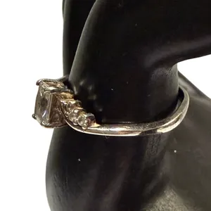 Vintage Sterling Silver Engagement Ring Emerald Cut Ring Size 7‎ Minimalist thumbnail 5
