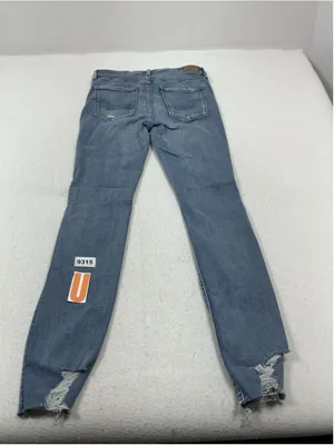 Womans Excellent American Eagle Jegging Distressed Stretch Blue Jeans Size 10 thumbnail 2
