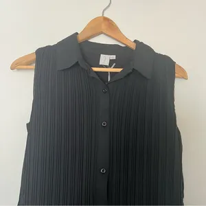 NWT pleated sleeveless shirt dress collared button down black size small thumbnail 4