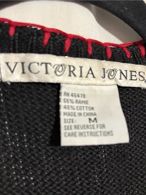 Victoria Jones Medium Beaded Black Holiday Vest with Red Trim Snowman Snowflakes thumbnail 4