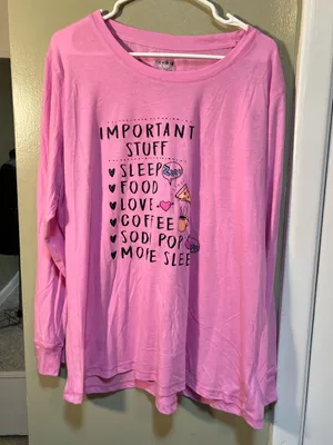 Joe Boxer Women’s Plus Size 2X Pajama Top Light Pink Long Sleeve Important Stuff thumbnail 2