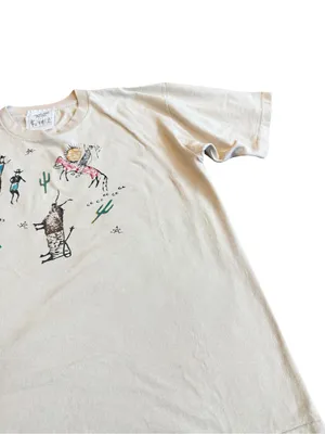 Andrea Bragg Designs Cream Southwestern Petroglyph Tee Shirt Fit X-Large Women's thumbnail 6