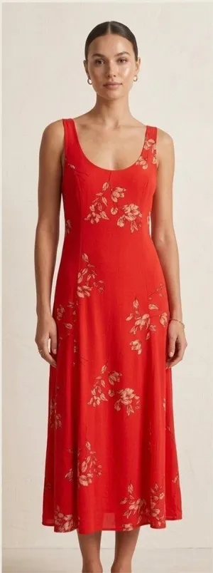 Dress Forum Floral Midi Slip Dress Size Medium Open Tie Back Vacation Boho Chic thumbnail 1