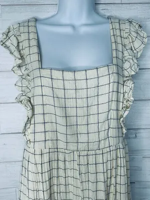 Evereve Window Pane Maxi Checkered Cream and Navy Sleeveless Dress Size Small thumbnail 6