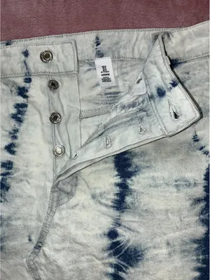 Denim Tie Dye Mini Skirt - Blue & White - Raw Hem Size M thumbnail 2