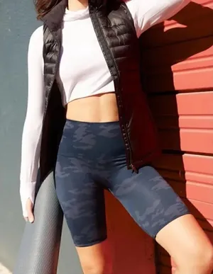 Spanx Grey Black Look at Me Now Camo High Waisted Biker Shorts Shape Wear XS thumbnail 1