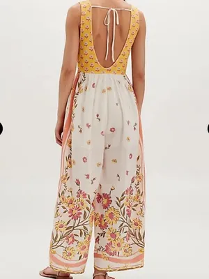 NWT Free People Bali Honeydew Jumpsuit in Ivory Combo thumbnail 3