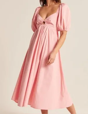Abercrombie and Fitch O-Ring Backless Midi Puff Sleeve Dress Pink thumbnail 1