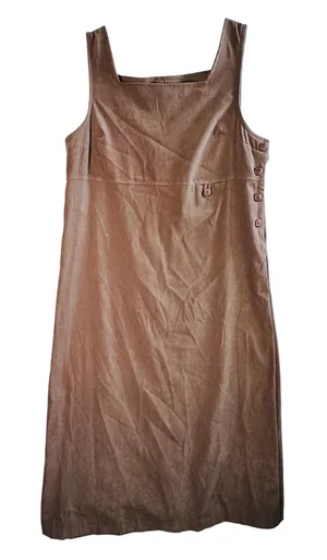 Vtg‎ Jumper Dress Faux Suede Brown M Sleeveless Maxi Pinafore Lagenlook Western thumbnail 1
