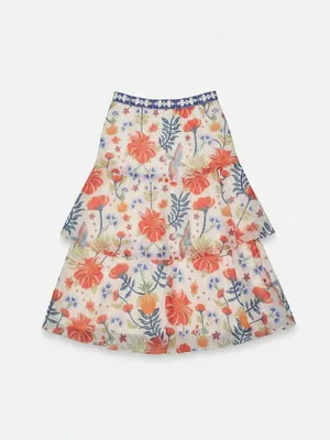 Farm Rio X Anthropologie Tiered Midi Skirt Women Small Cream Tropical Floral NWT thumbnail 6