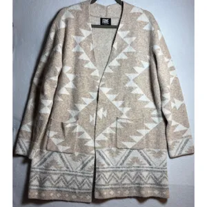 Frye Womens XL Beige Geometric Southwestern Open Front Knit Cardigan Sweater thumbnail 2