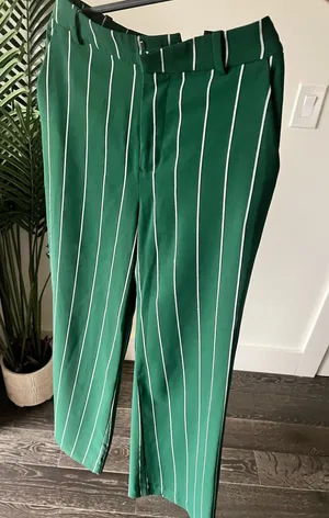 H&M Emerald Green Pinstripe Trousers thumbnail 1