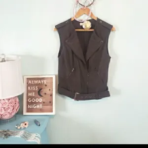 Astr the Label faux suede belted brown moto vest vegan thumbnail 9