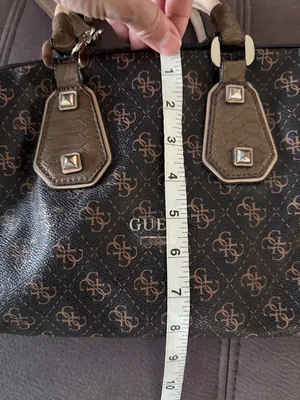 Vintage 2000s GUESS Brown &Tan Monogram Handbag/Shoulder Bag with Chain Detail thumbnail 16