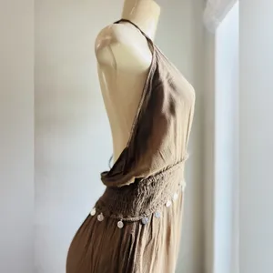 Earthbound Trading Co halter neck, gathered waist, harem leg jumpsuit, olive S thumbnail 10